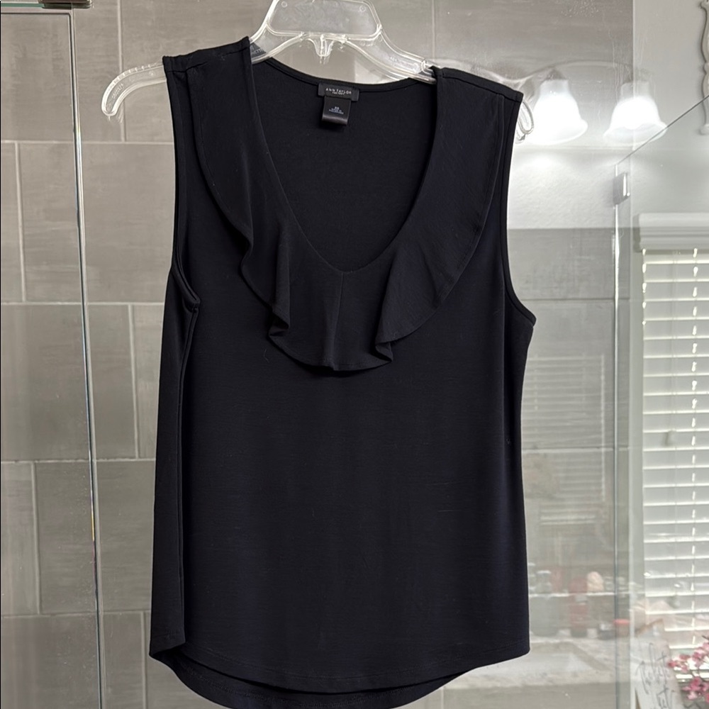 Ann Taylor Black Ruffled Bib Collar Tank Top